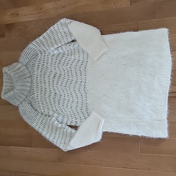 Sleeping on Snow Anthropologie Eyelash Sweater Dress White Gray S Wool Alpaca - Picture 2 of 10